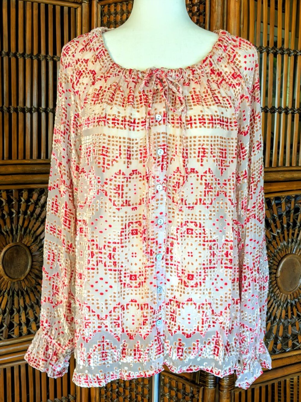 SUNDANCE Boho Silk-Blend Burnout Blouse - LG - NWOT - Picture 3 of 16
